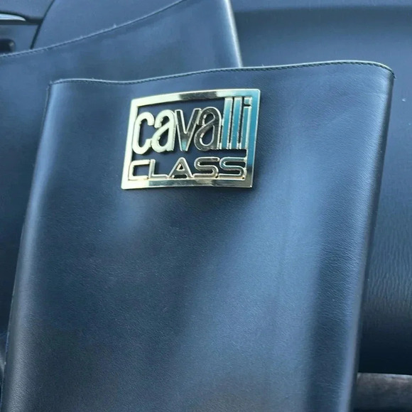 Cavalli Class Black  Knee high Calf skin Leather Combat Boots Sz 8 - Picture 6 of 17